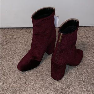 Burgundy suede ankle boots